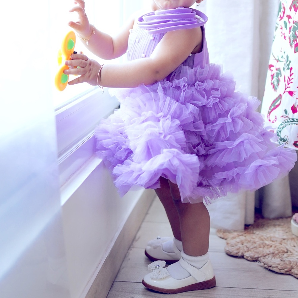 Little Muffet Swirl Enhanced One Shoulder Lavender Dress